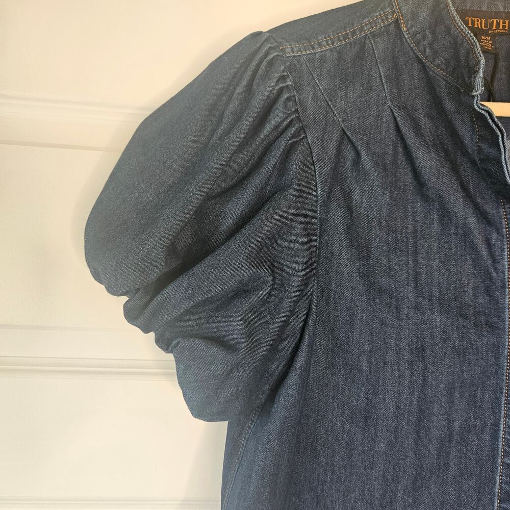 Truth by Republic Denim Puff Sleeve Blouse Size M 100% Cotton Prairie - Picture 2 of 8